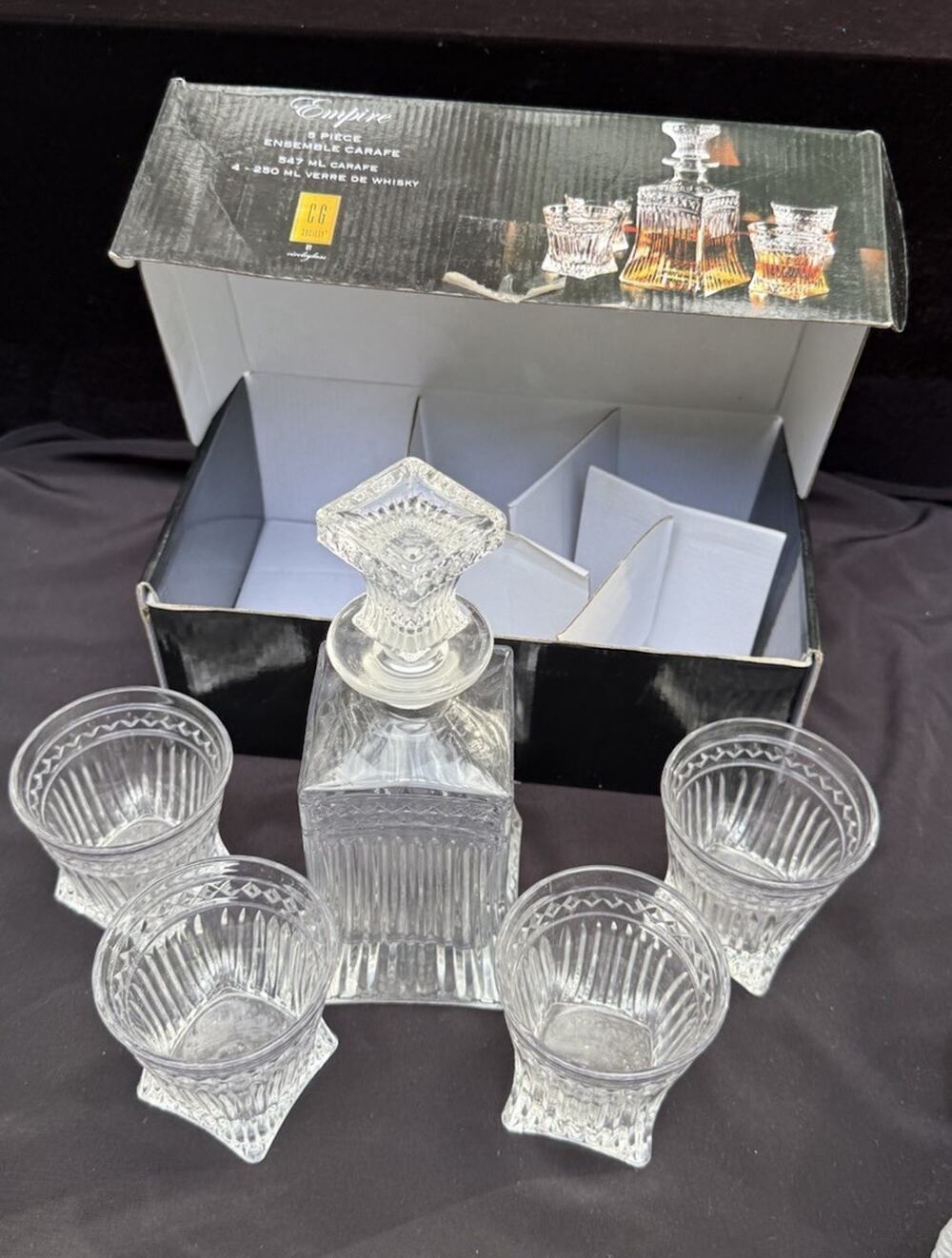 Circleware Empire 5-Piece Set Wine Decanter W 4 Glasses & Colored Shot Glasses